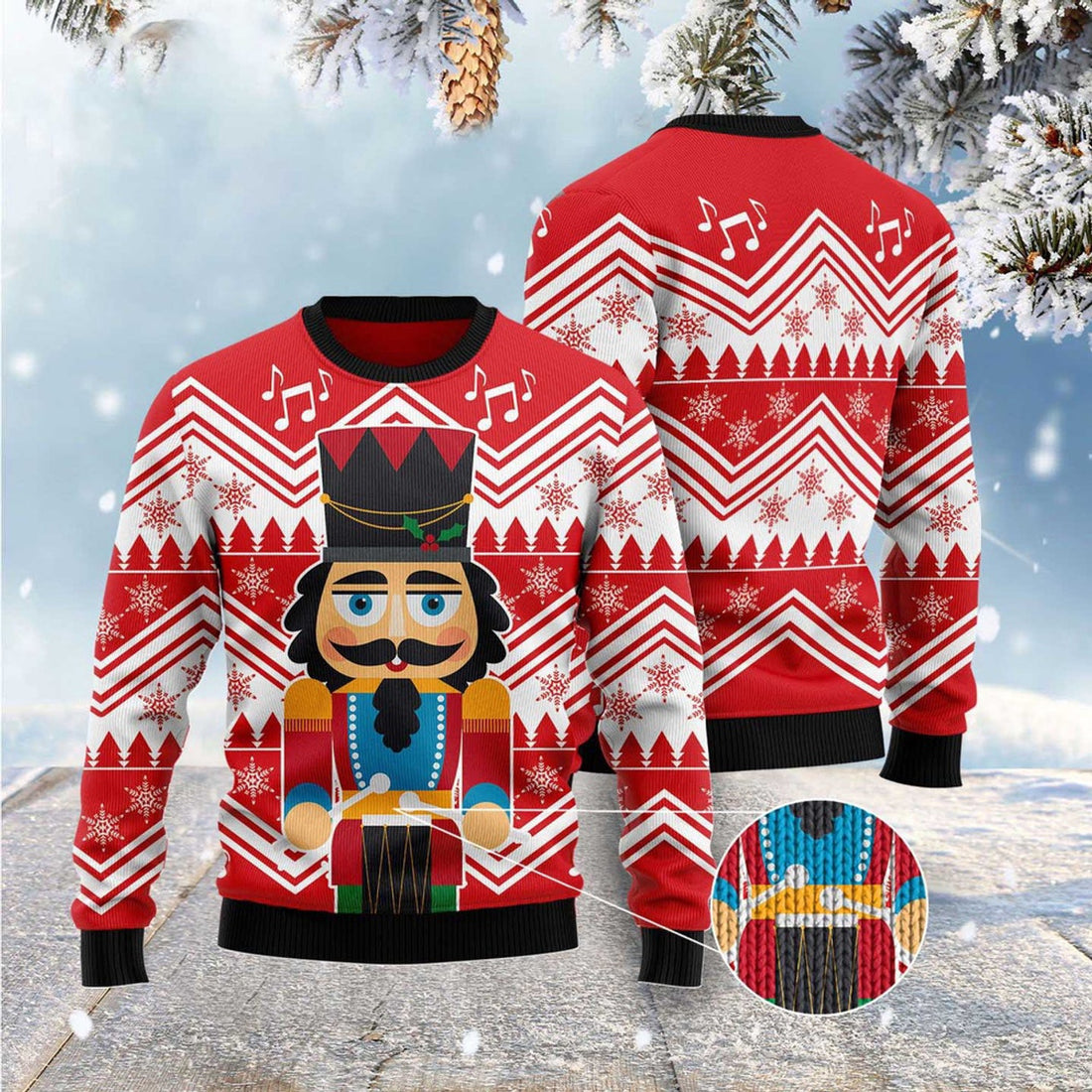 FUNSTUFFPRINT Nutcracker With Drum Ugly Christmas Sweater, Christmas Sweater, Ugly Sweater, Funny Xmas Sweaters Ugly Sweater