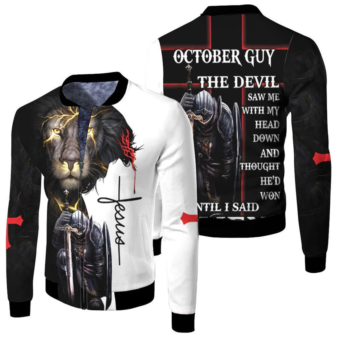 FUNSTUFFPRINT October Guy The Devil Saw Me With My Head Down Until I Said Amen Bomber 3D Bomber Jacket
