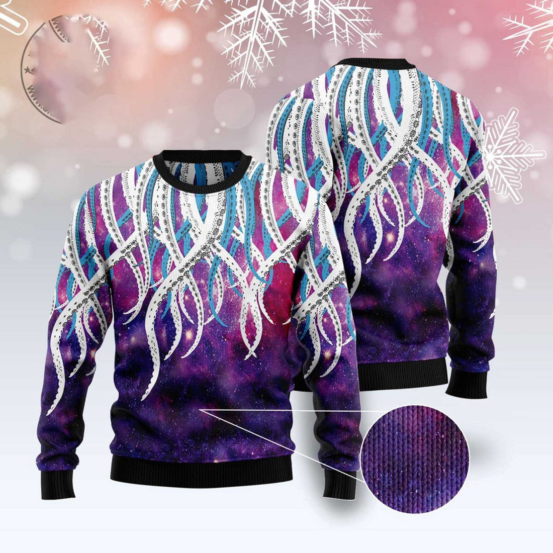 FUNSTUFFPRINT Octopus Galaxy Ugly Christmas Sweater, Christmas Sweater, Ugly Sweater, Funny Xmas Sweaters Ugly Sweater