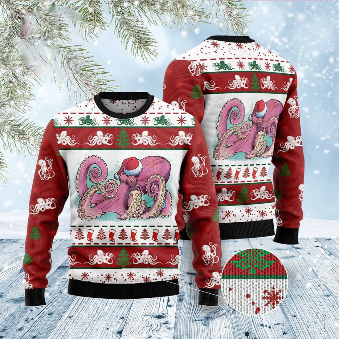 FUNSTUFFPRINT Octopus Noel Ugly Christmas Sweater, Christmas Sweater, Ugly Sweater, Funny Xmas Sweaters Ugly Sweater