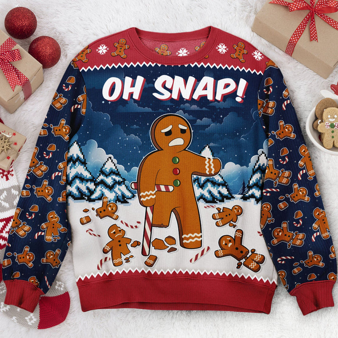 FUNSTUFFPRINT Custom Oh Snap Gingerbread Funny For Men, Women Ugly Sweater