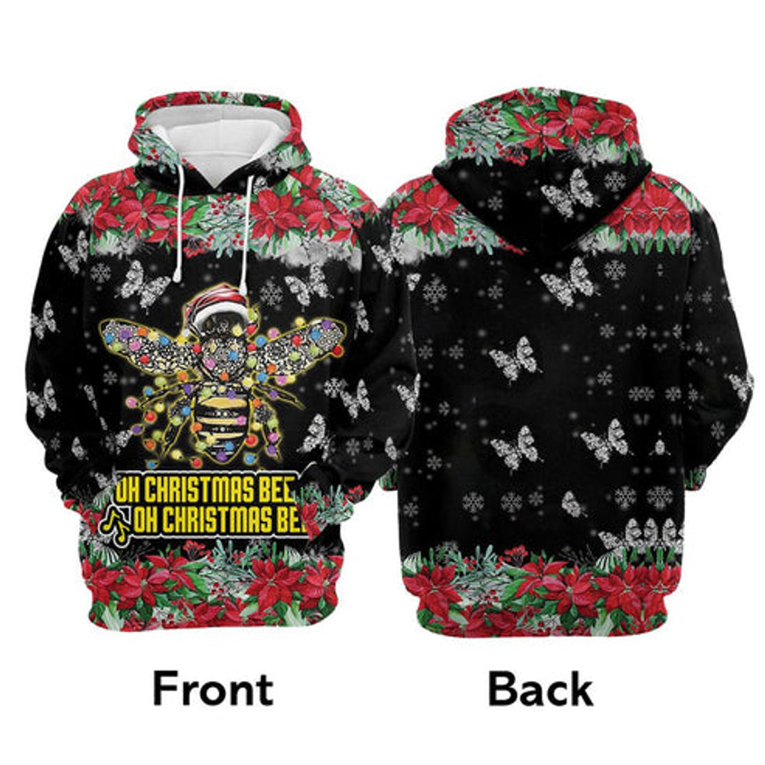 FUNSTUFFPRINT 3D Oh Christmas Bee 1 All Over 3D Hoodie and Zip Hoodie