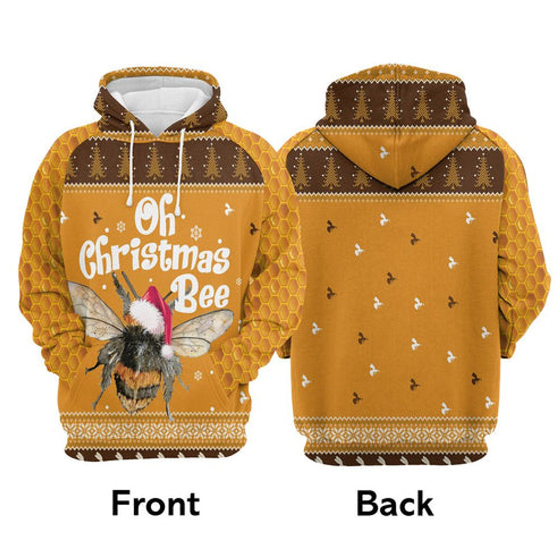 FUNSTUFFPRINT 3D Oh Christmas Bee All Over 3D Hoodie and Zip Hoodie