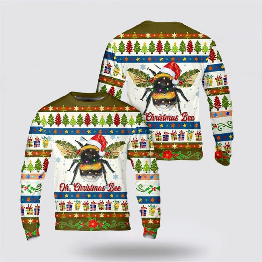 FUNSTUFFPRINT Oh Christmas Bee Ugly Christmas Sweater, Farm Sweater, Christmas Gift, Best Winter Outfit Christmas Ugly Sweater