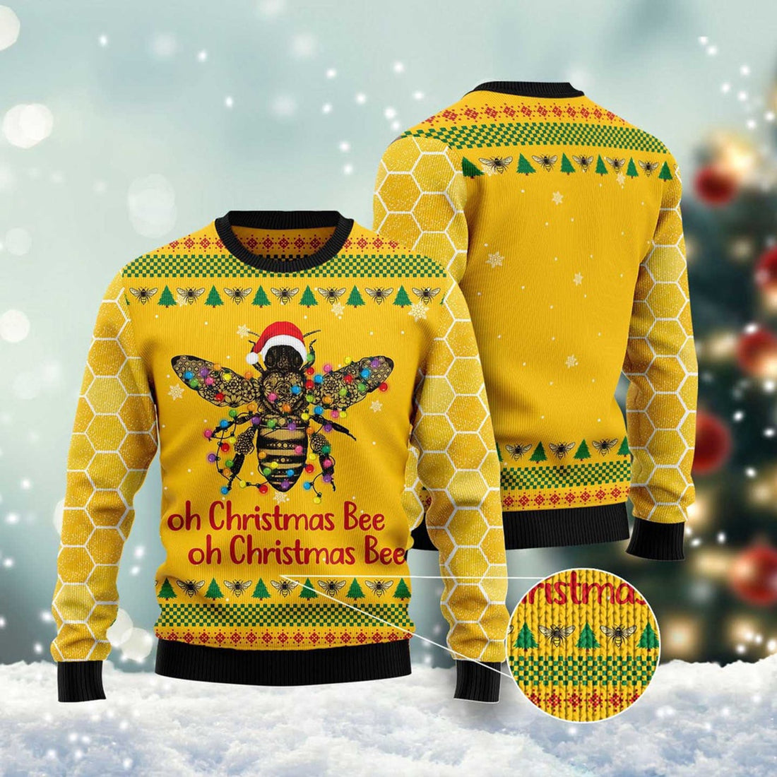 FUNSTUFFPRINT Oh Christmas Bee Ugly Christmas Sweater, Christmas Sweater, Ugly Sweater, Funny Xmas Sweaters Ugly Sweater