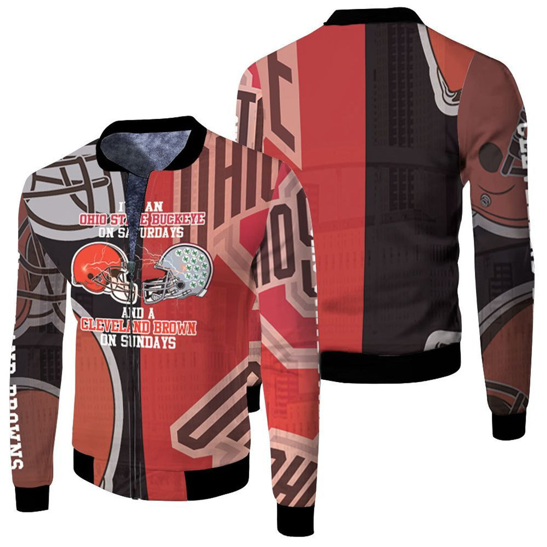FUNSTUFFPRINT Ohio State Buckeye On Saturdays Cleverland Brown On Sundays 3D 3D Bomber Jacket
