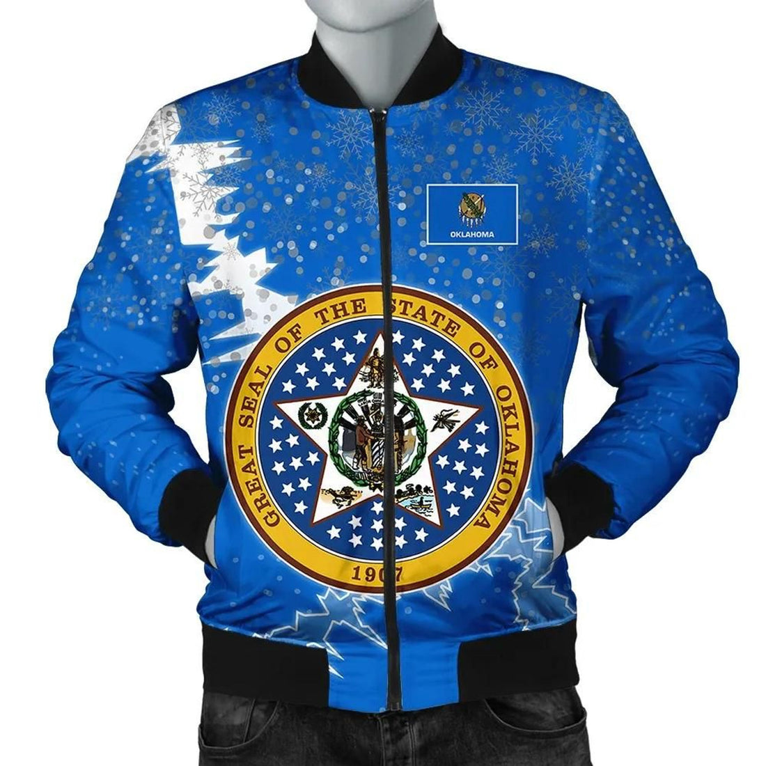 FUNSTUFFPRINT Oklahoma Christmas Coat Of Arms Men Bomber Jacket Style 3D Bomber Jacket