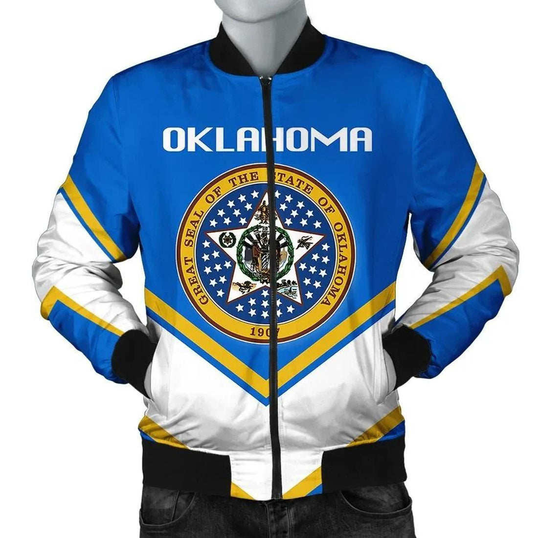 FUNSTUFFPRINT Oklahoma Coat Of Arms Men Bomber Jacket Lucian Style 3D Bomber Jacket