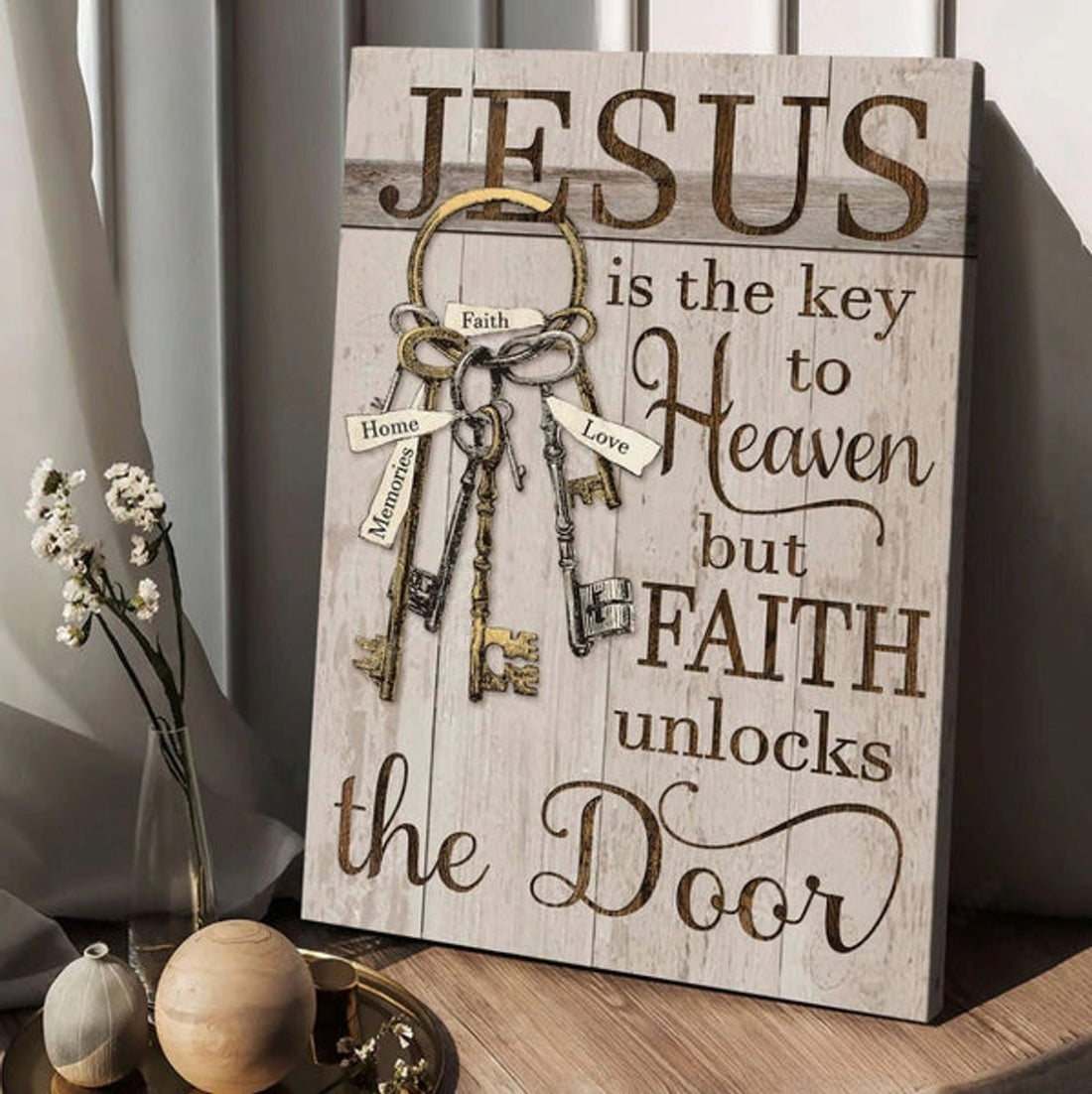 Old Keys Vintage Door Jesus Is The Key To Heaven Canvas Wall Art - Christian Wall Posters - Religious Wall Decor