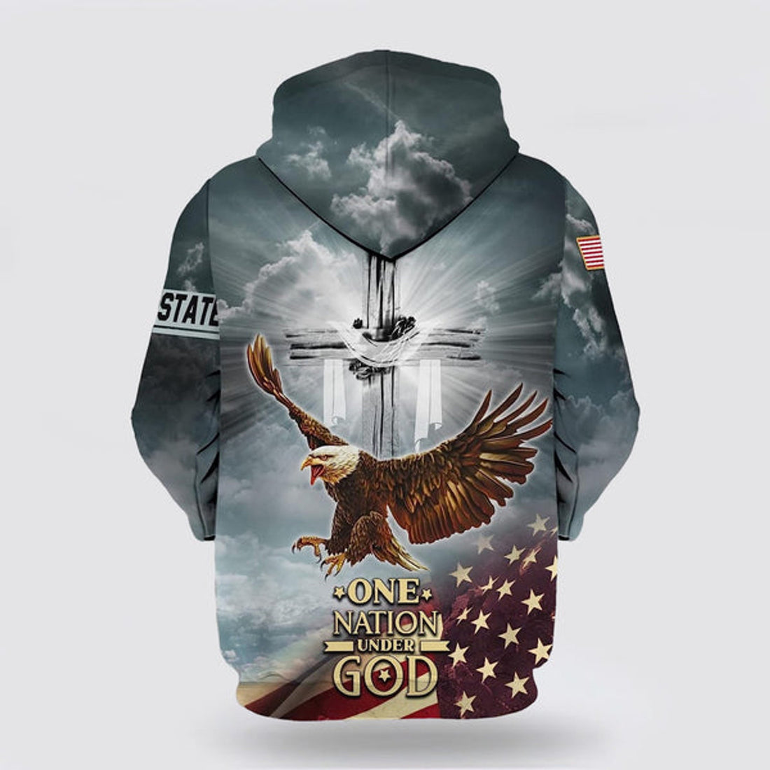 FUNSTUFFPRINT 3D One Nation Under God American Flag With Jesus Cross 3D Hoodie and Zip Hoodie
