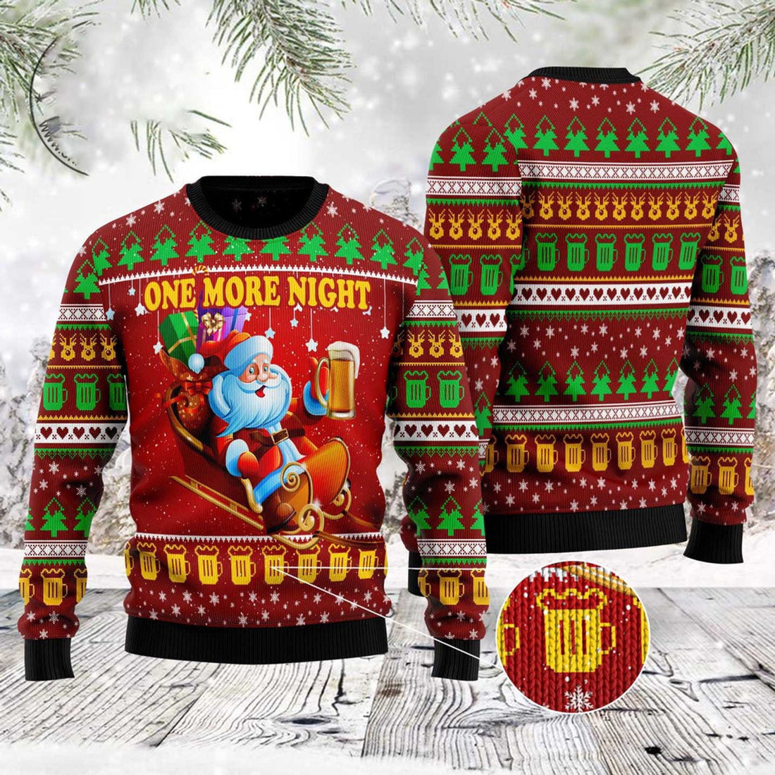 FUNSTUFFPRINT One More Night Beer Ugly Christmas Sweater, Christmas Sweater, Ugly Sweater, Funny Xmas Sweaters Ugly Sweater