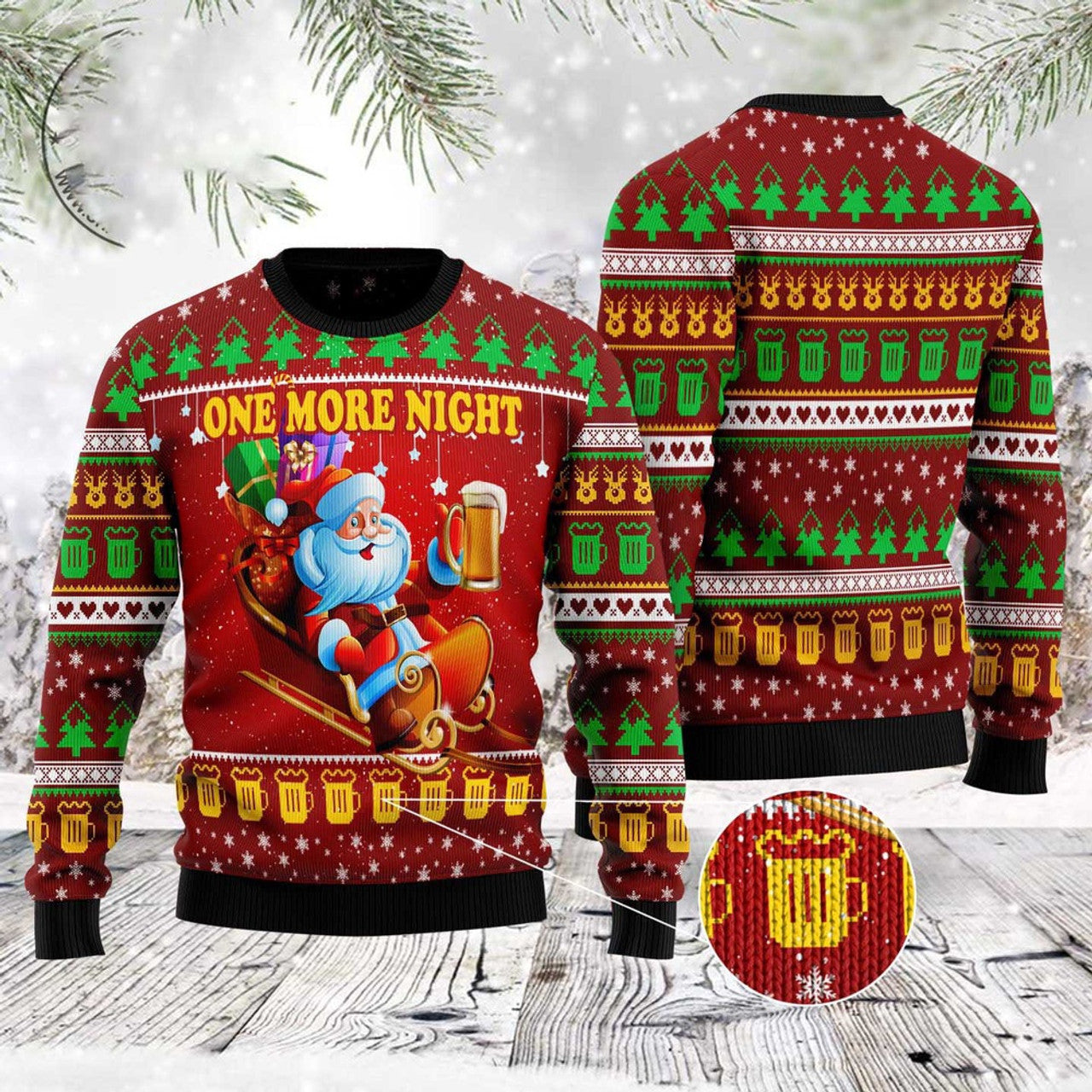 FUNSTUFFPRINT One More Night Beer Ugly Christmas Sweater, Christmas Sweater, Ugly Sweater, Funny Xmas Sweaters Ugly Sweater