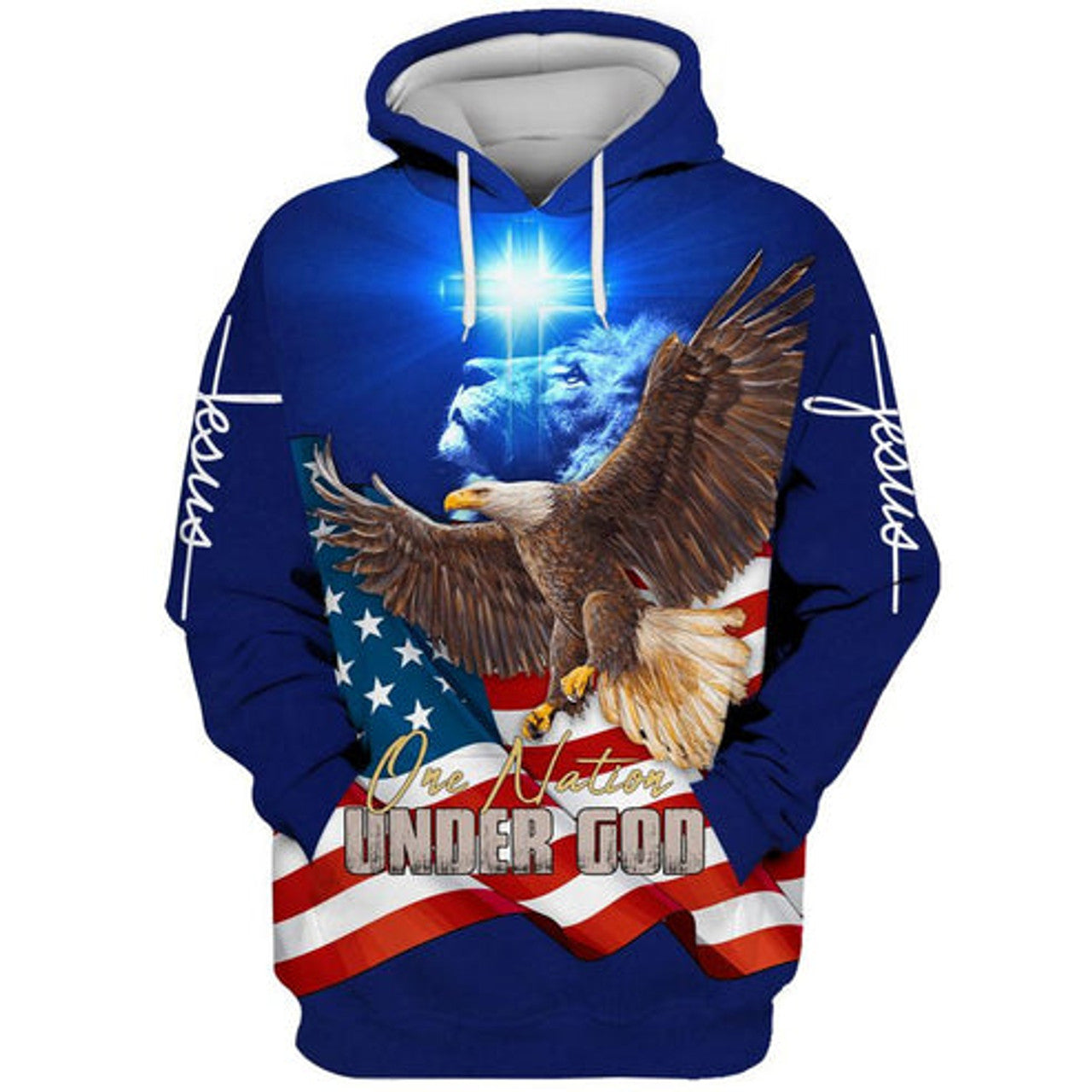 FUNSTUFFPRINT 3D One Nation Under God - Christ Cross Eagle Lion 3D Hoodie and Zip Hoodie