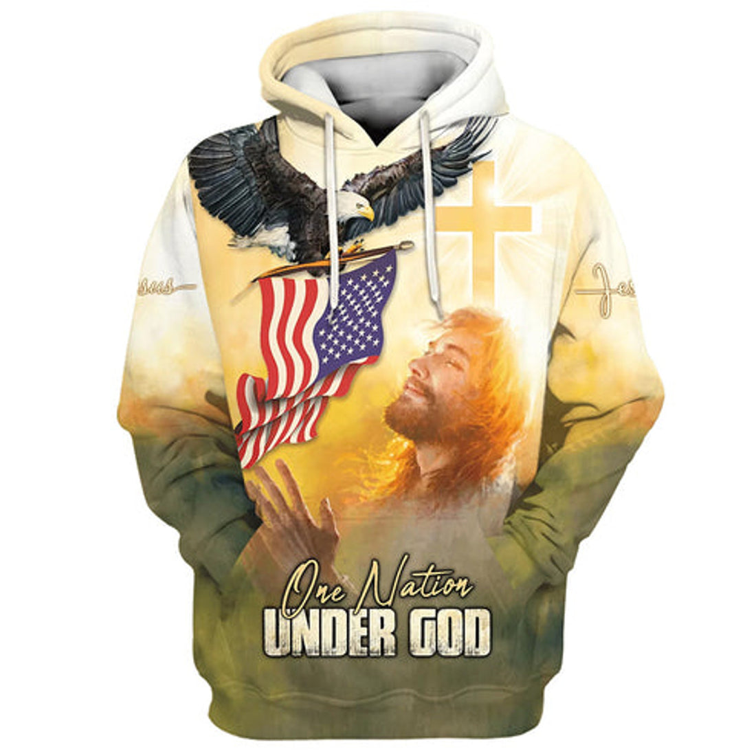 FUNSTUFFPRINT 3D One Nation Under God Hoodie Jesus Bald Eagle American Flag Hoodies Jesus 3D Hoodie and Zip Hoodie