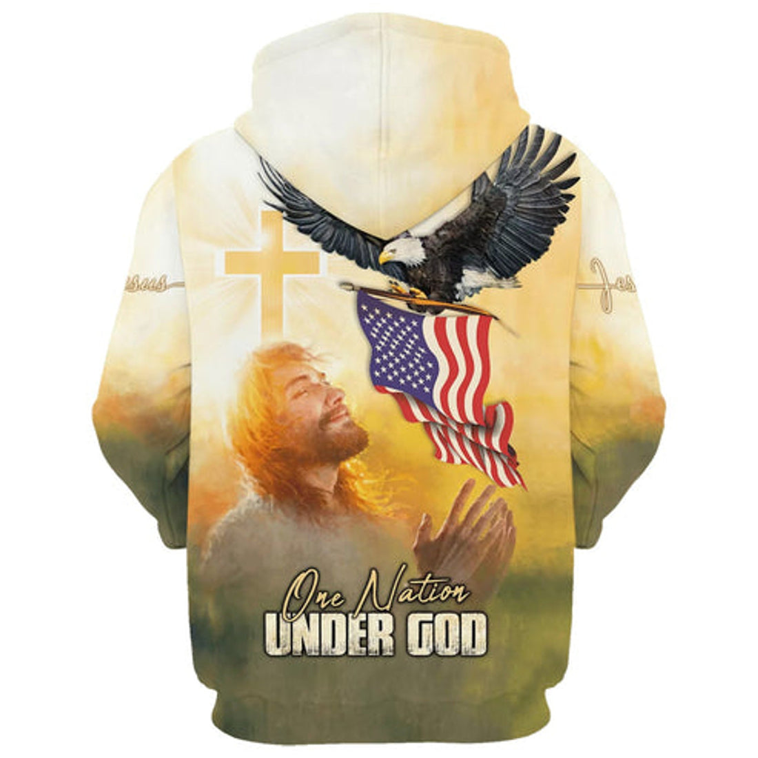 FUNSTUFFPRINT 3D One Nation Under God Hoodie Jesus Bald Eagle American Flag Hoodies Jesus 3D Hoodie and Zip Hoodie
