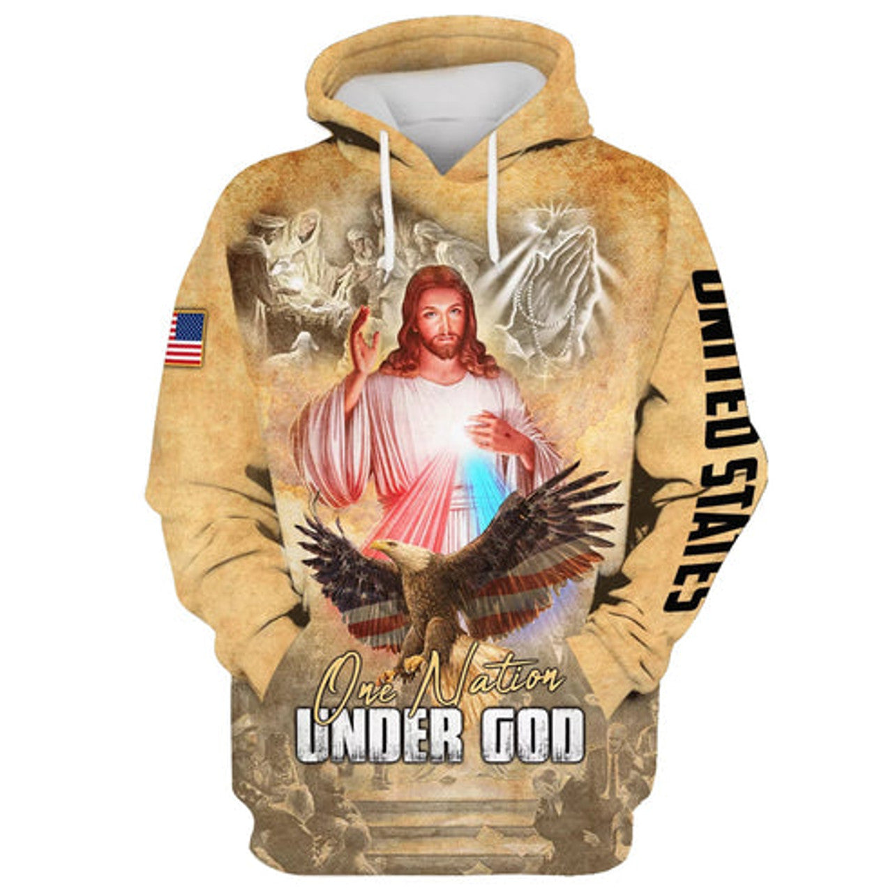 FUNSTUFFPRINT 3D One Nation Under God - Jesus Christ And Eagle 3D Hoodie and Zip Hoodie