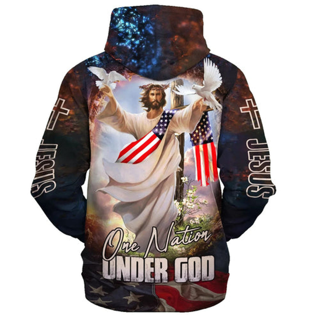 FUNSTUFFPRINT 3D One Nation Under God Hoodie Jesus Dove 3D Hoodie and Zip Hoodie