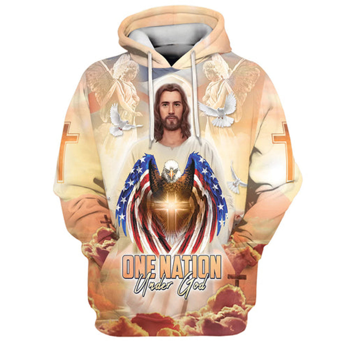 FUNSTUFFPRINT 3D One Nation Under God Hoodie Jesus Dove And Angles Hoodies Jesus Hoodie 3D Hoodie and Zip Hoodie