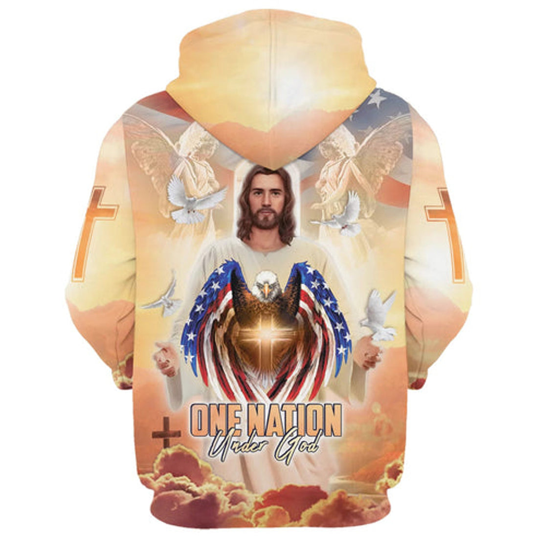 FUNSTUFFPRINT 3D One Nation Under God Hoodie Jesus Dove And Angles Hoodies Jesus Hoodie 3D Hoodie and Zip Hoodie