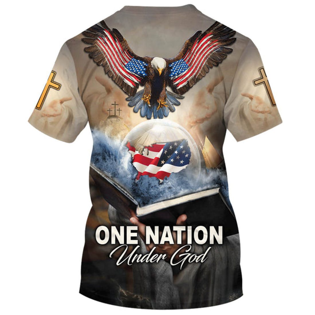 FUNSTUFFPRINT One Nation Under God 1 Christian 3D T-shirt