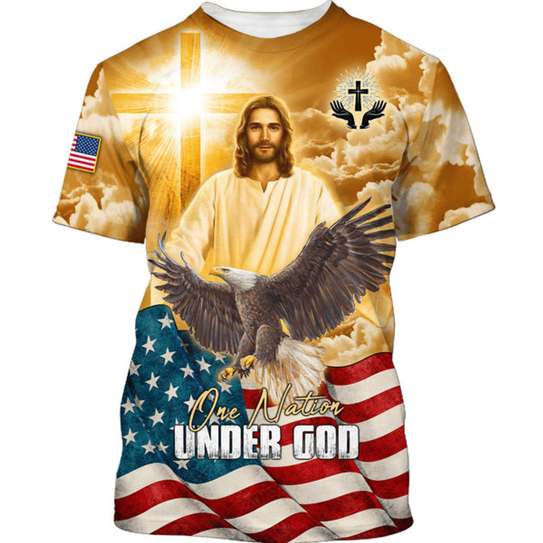 FUNSTUFFPRINT One Nation Under God Bald Eagle Jesus Christ Christian 3D T-shirt