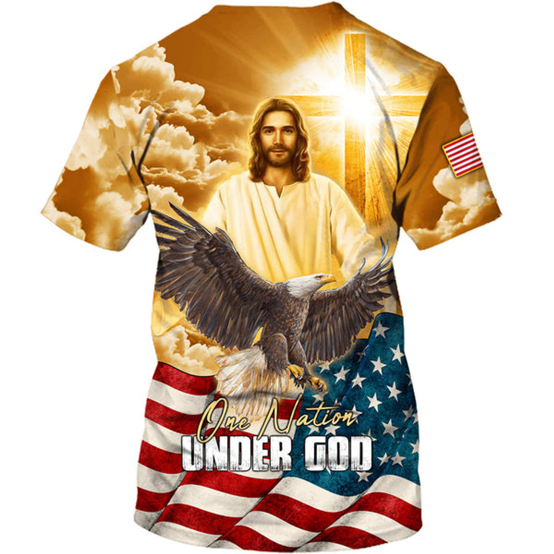 FUNSTUFFPRINT One Nation Under God Bald Eagle Jesus Christ Christian 3D T-shirt