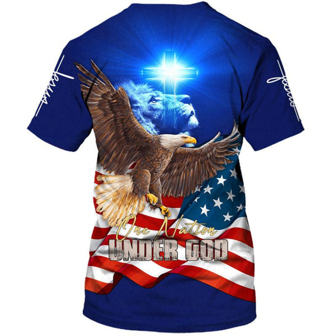 FUNSTUFFPRINT One Nation Under God Bald Eagle Lion Cross Christian 3D T-shirt