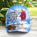 FUNSTUFFPRINT One Nation Under God Baseball Cap For Jesus Lovers Drawing Vector Style Blue