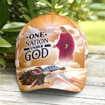 FUNSTUFFPRINT One Nation Under God Baseball Cap For Jesus Lovers Drawing Vector Style Yellow