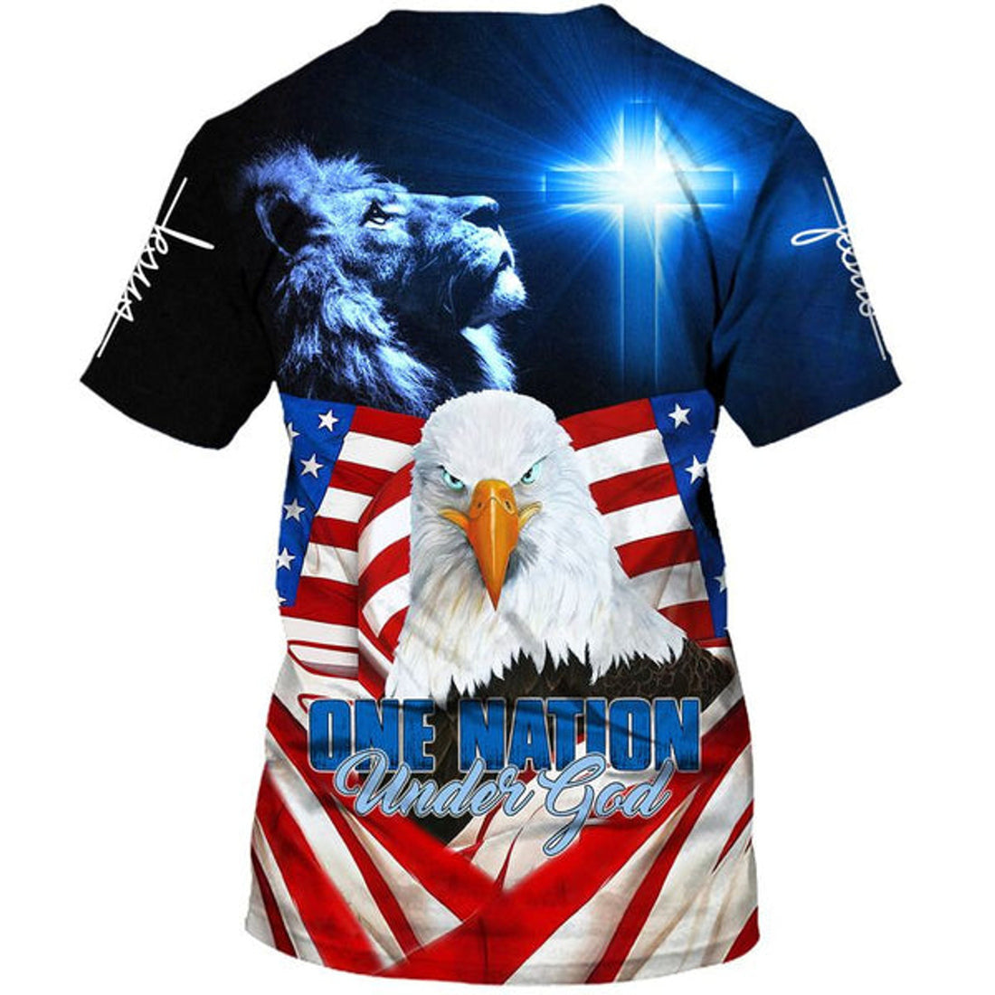 FUNSTUFFPRINT One Nation Under God Beautiful Lion Eagle Christian 3D T-shirt