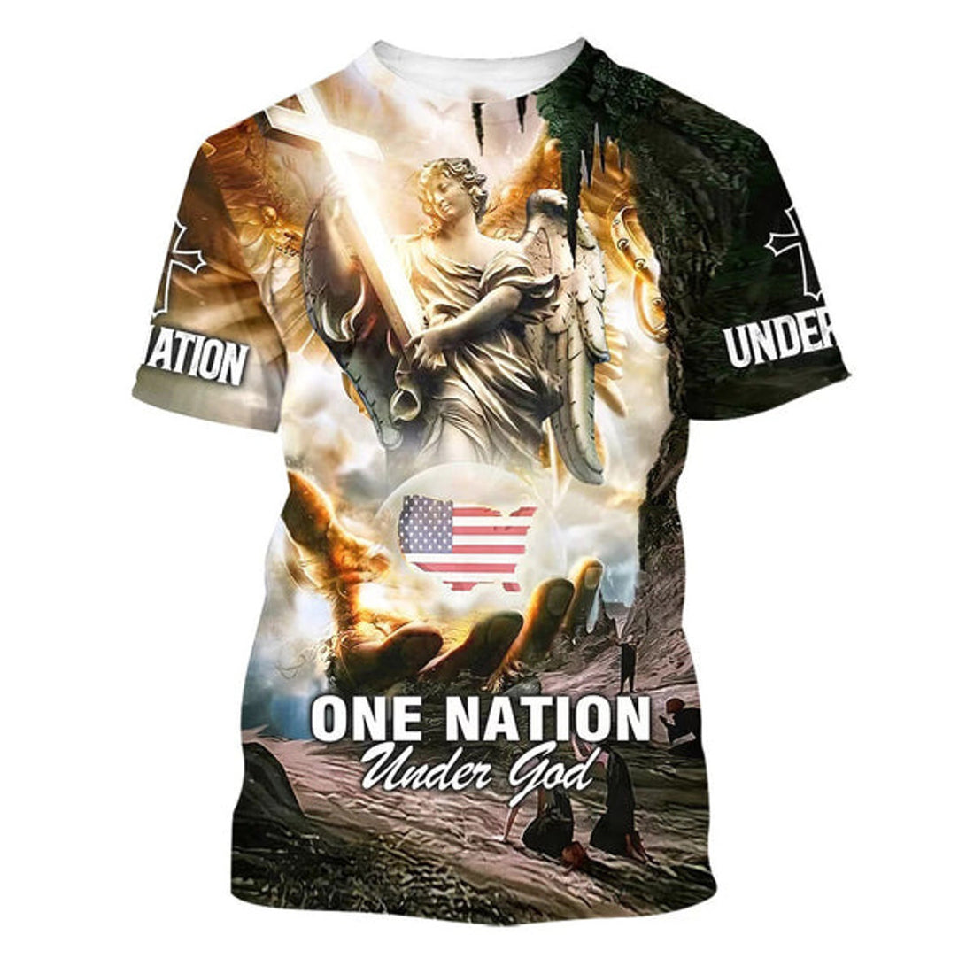 FUNSTUFFPRINT One Nation Under God Eagle Christian 3D T-shirt