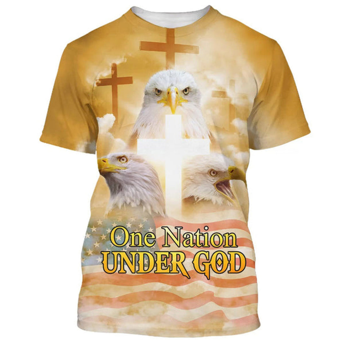 FUNSTUFFPRINT One Nation Under God Eagle American Christian 3D T-shirt