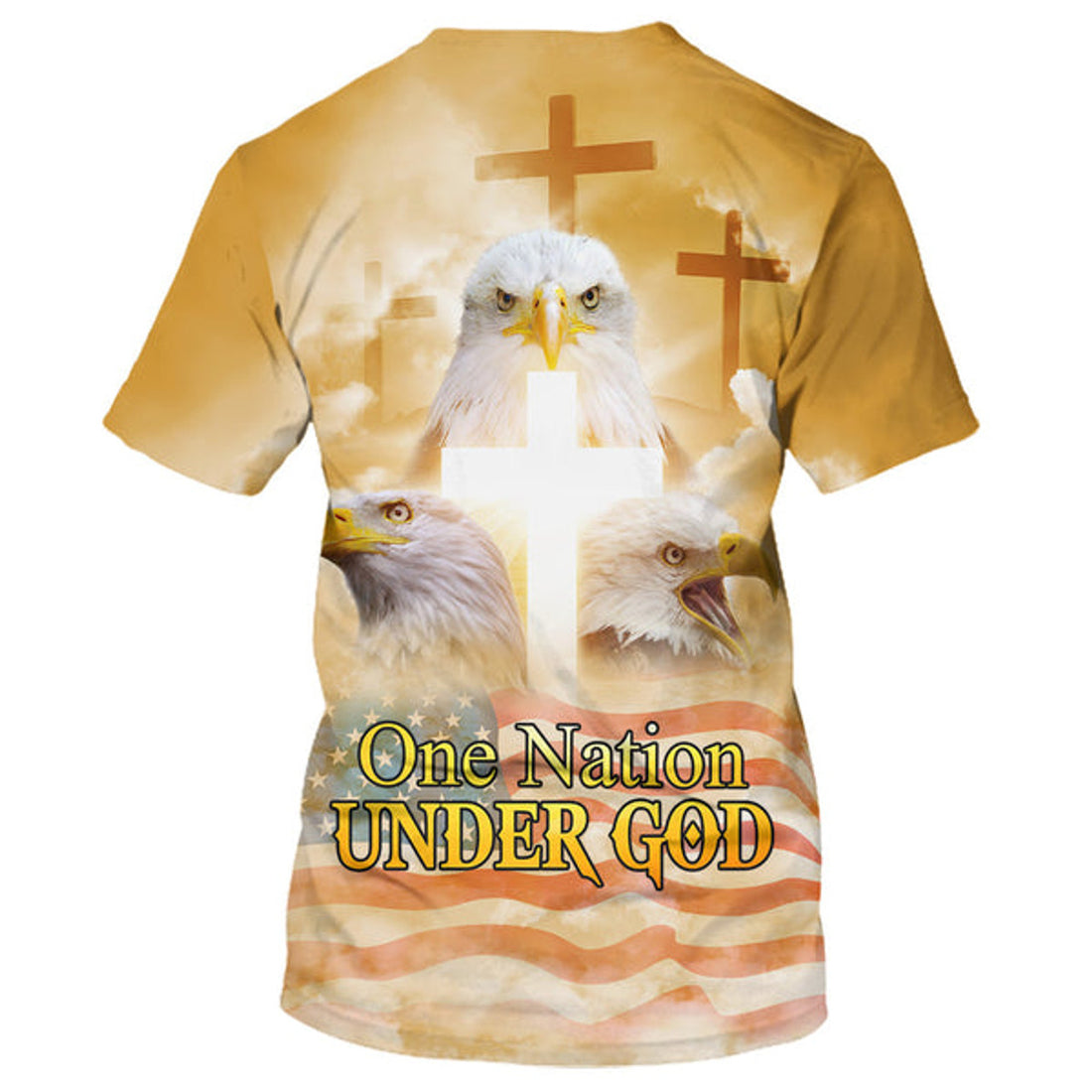 FUNSTUFFPRINT One Nation Under God Eagle American Christian 3D T-shirt