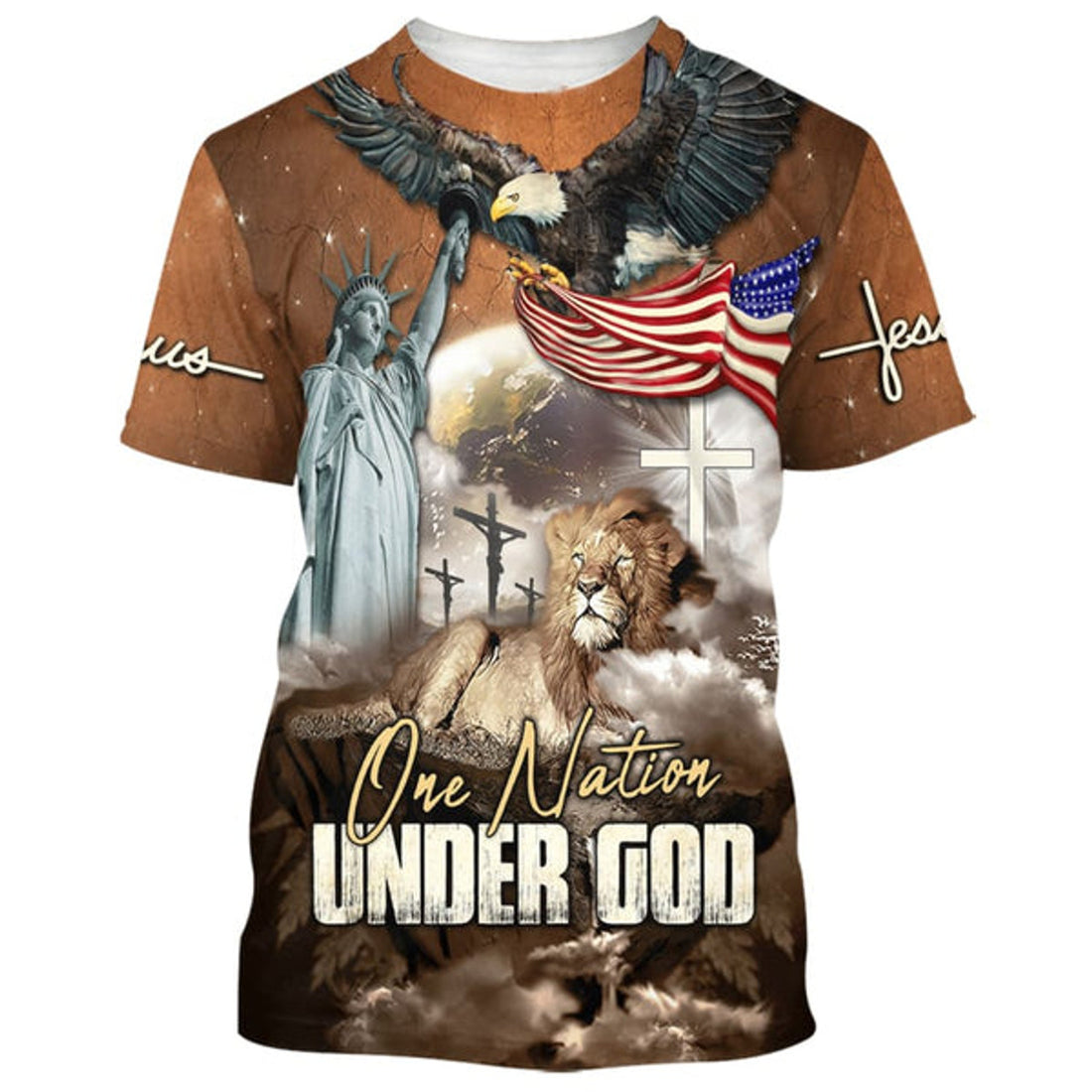 FUNSTUFFPRINT One Nation Under God Eagle And Jesus Patriotic Christian 3D T-shirt