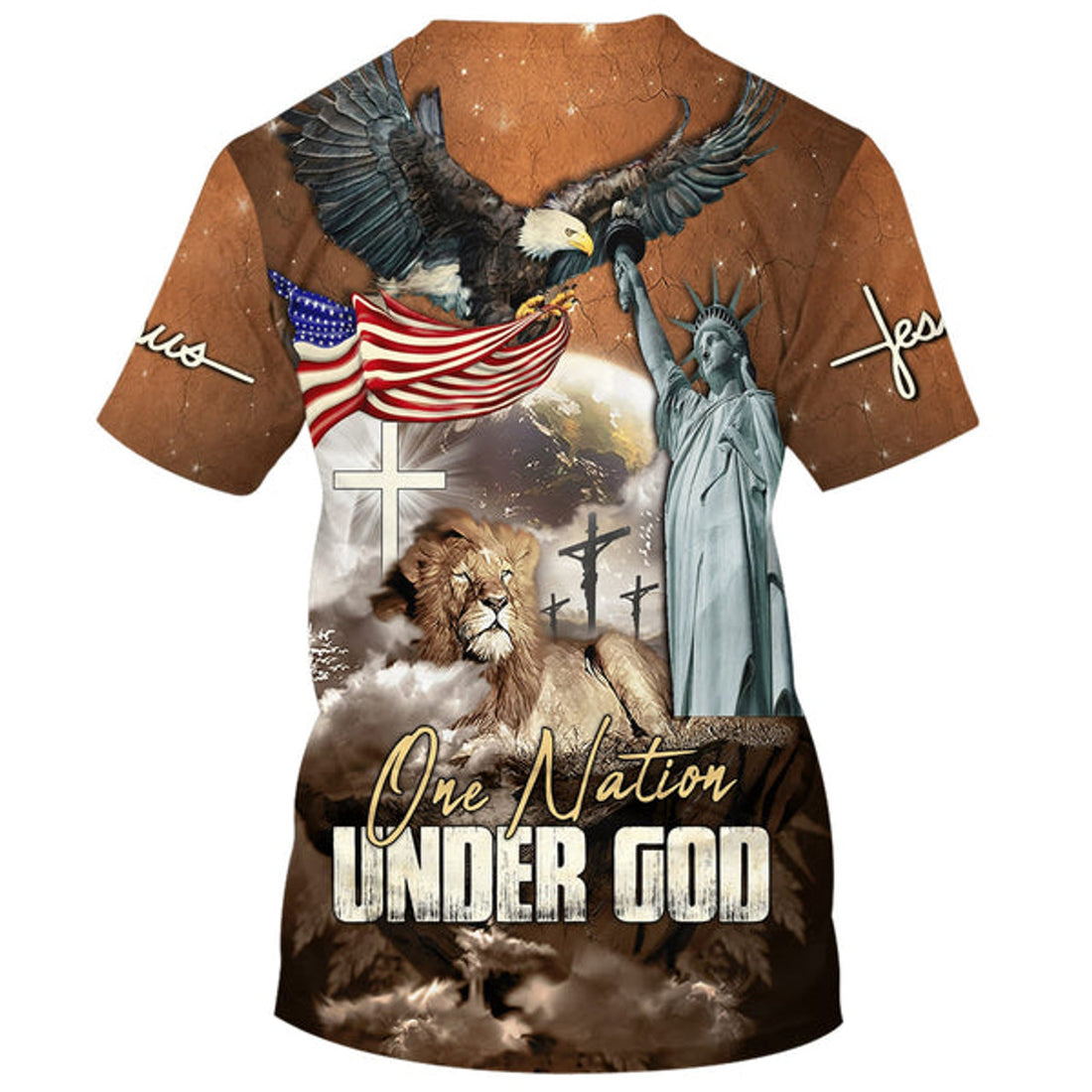 FUNSTUFFPRINT One Nation Under God Eagle And Jesus Patriotic Christian 3D T-shirt