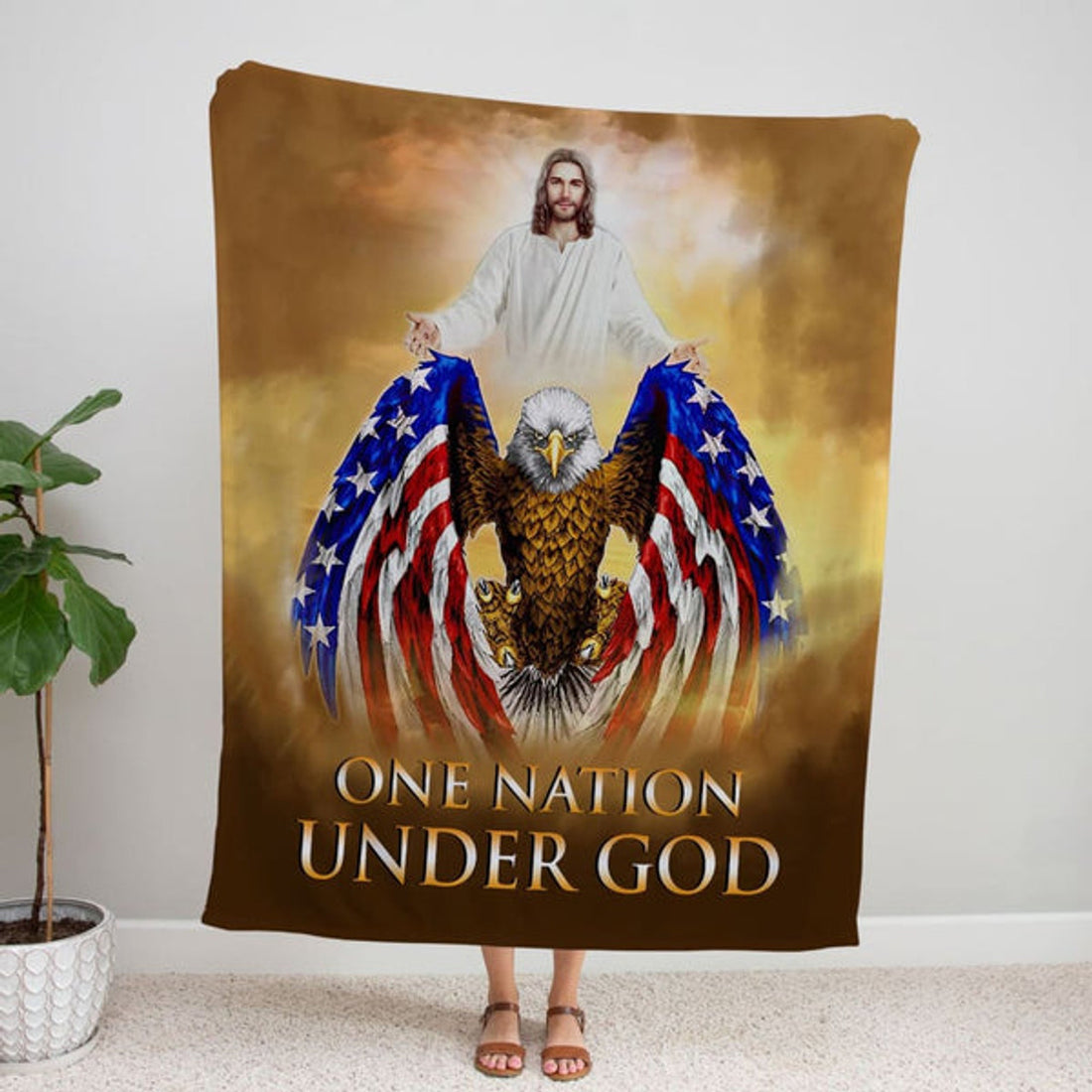FUNSTUFFPRINT  One Nation Under God Fleece Blanket - Christian Blanket - Bible Verse Blanket