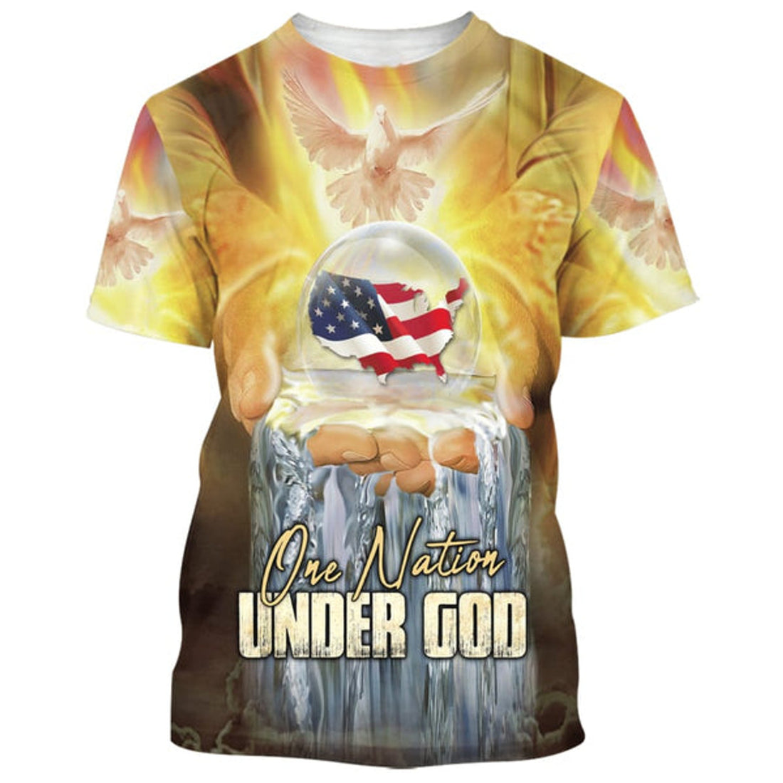 FUNSTUFFPRINT One Nation Under God Hand Hold Earth Dove Christian 3D T-shirt