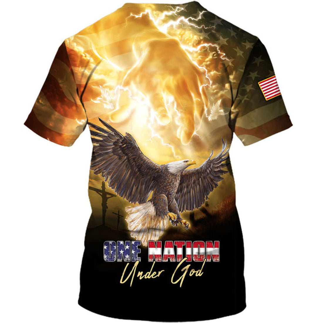 FUNSTUFFPRINT One Nation Under God Hand Point Bald Eagles Christian 3D T-shirt