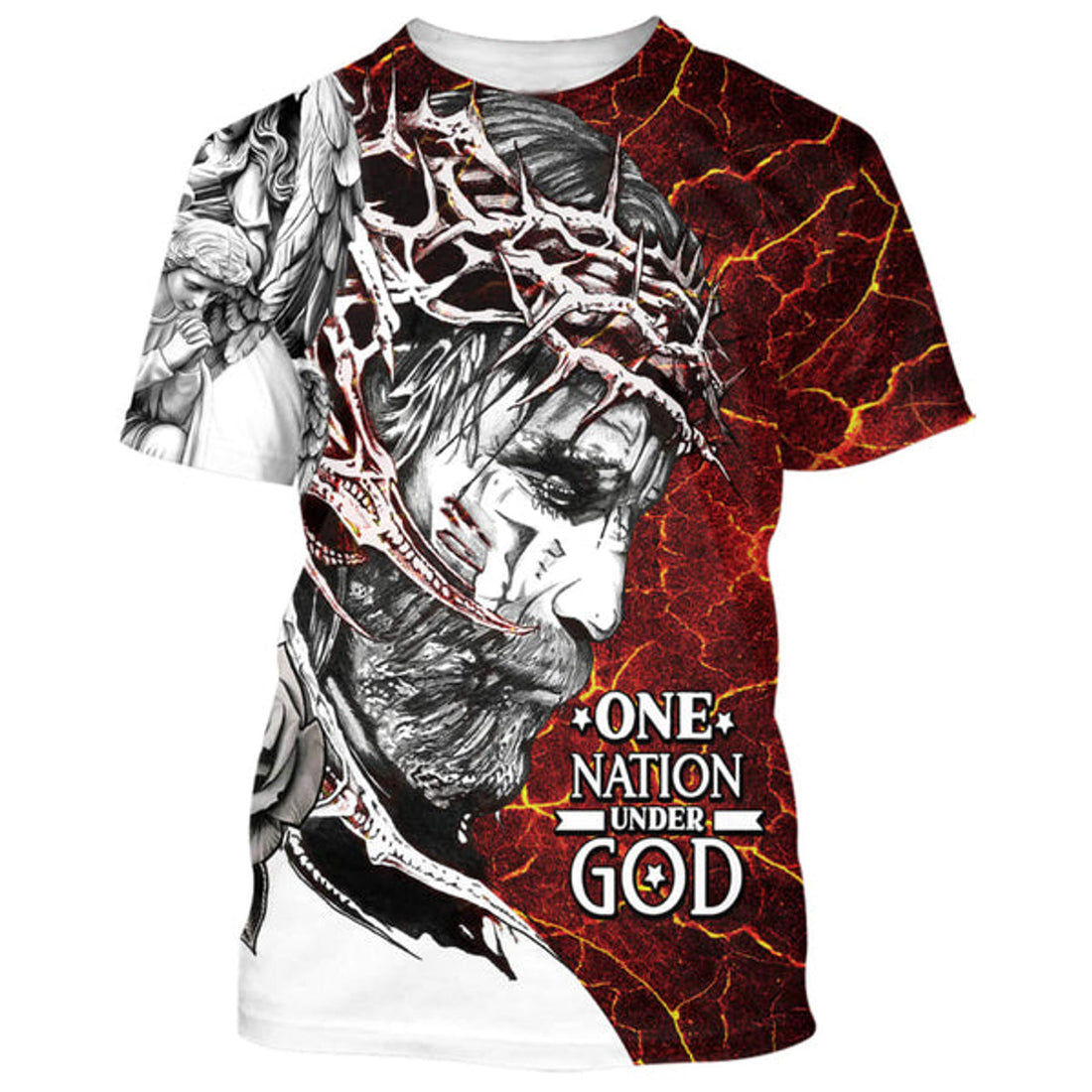 FUNSTUFFPRINT One Nation Under God Jesus Christian 3D T-shirt