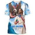 FUNSTUFFPRINT One Nation Under God Jesus American Christian 3D T-shirt