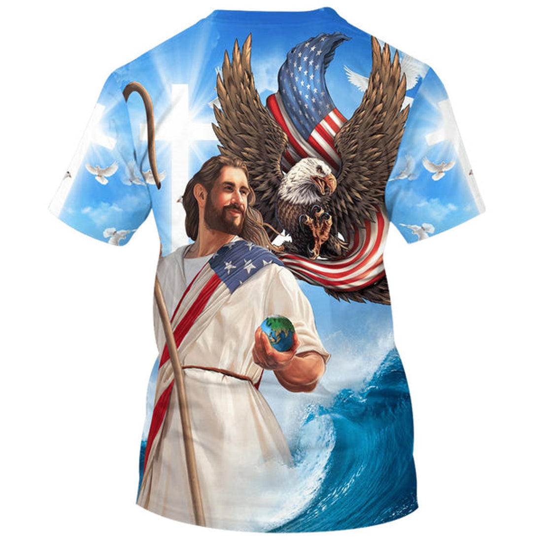 FUNSTUFFPRINT One Nation Under God Jesus American Christian 3D T-shirt