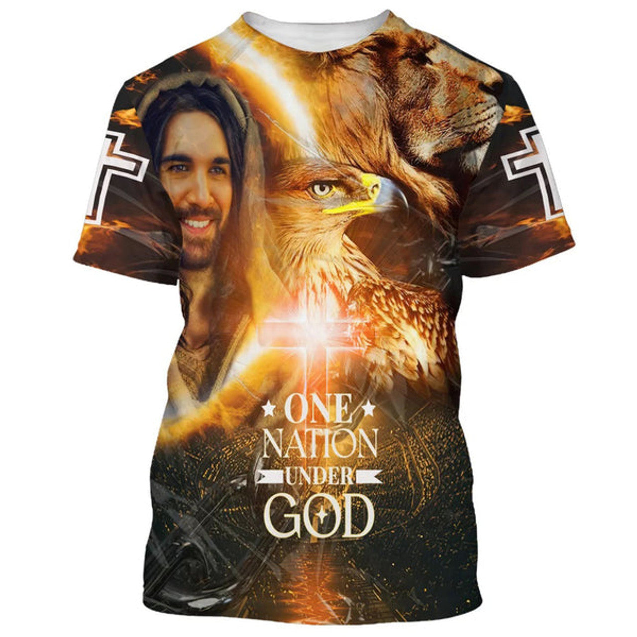 FUNSTUFFPRINT One Nation Under God Jesus And Eagle 3D T-Shirts - Christian Shirts For Men&Women 3D T-shirt