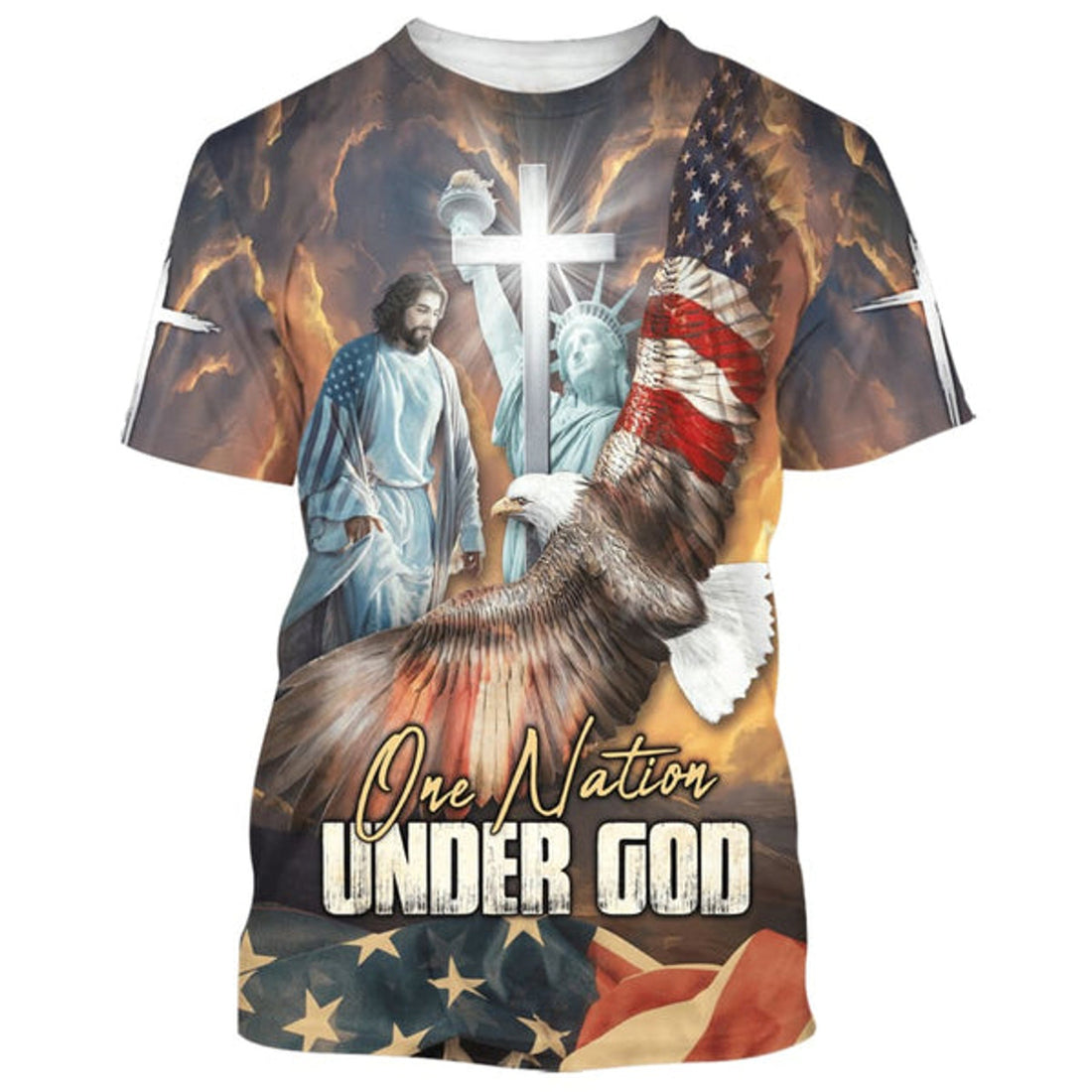 FUNSTUFFPRINT One Nation Under God Jesus Christian Christian 3D T-shirt