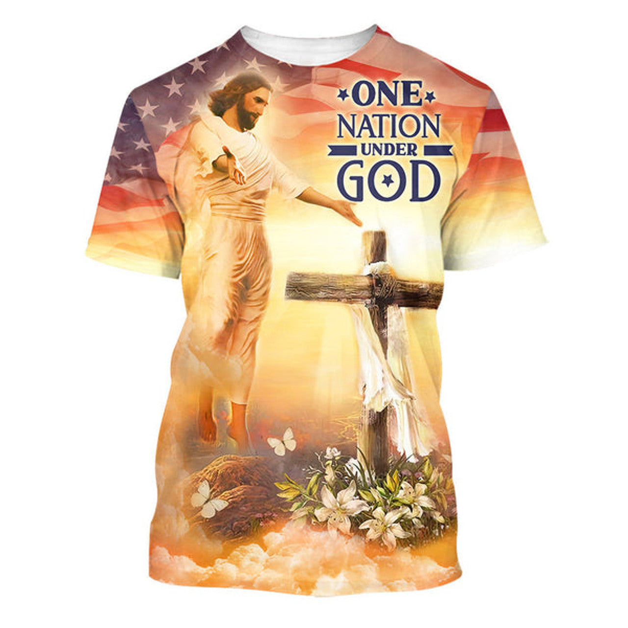 FUNSTUFFPRINT One Nation Under God Jesus Cross Christian 3D T-shirt