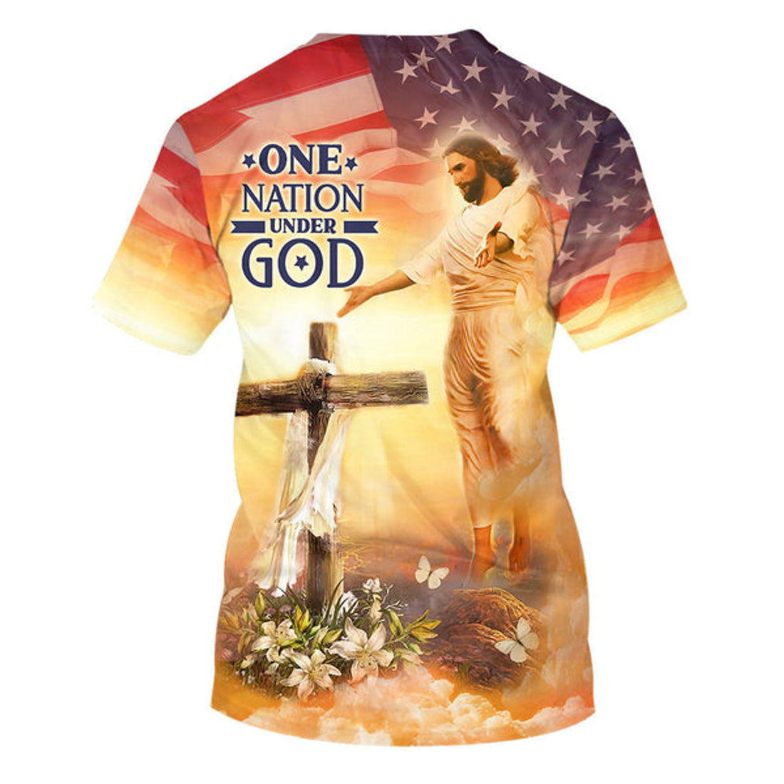 FUNSTUFFPRINT One Nation Under God Jesus Cross Christian 3D T-shirt