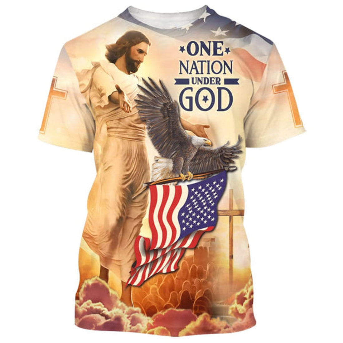 FUNSTUFFPRINT One Nation Under God Jesus Eagle Christian 3D T-shirt