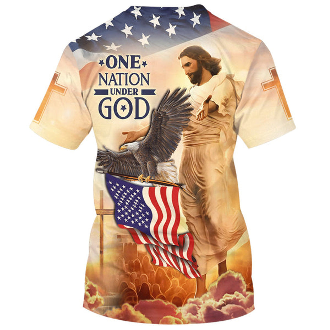 FUNSTUFFPRINT One Nation Under God Jesus Eagle Christian 3D T-shirt