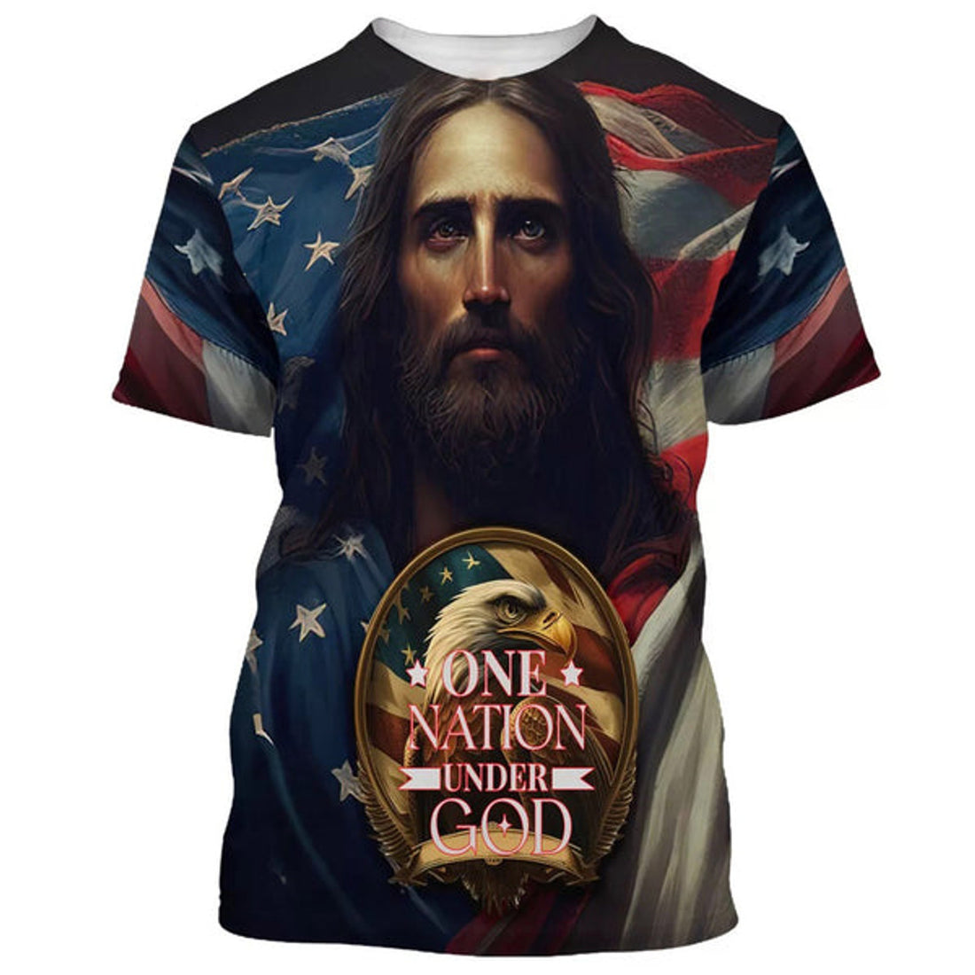 FUNSTUFFPRINT One Nation Under God Jesus Eagle America Christian 3D T-shirt