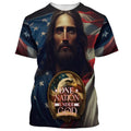 FUNSTUFFPRINT One Nation Under God Jesus Eagle America Christian 3D T-shirt