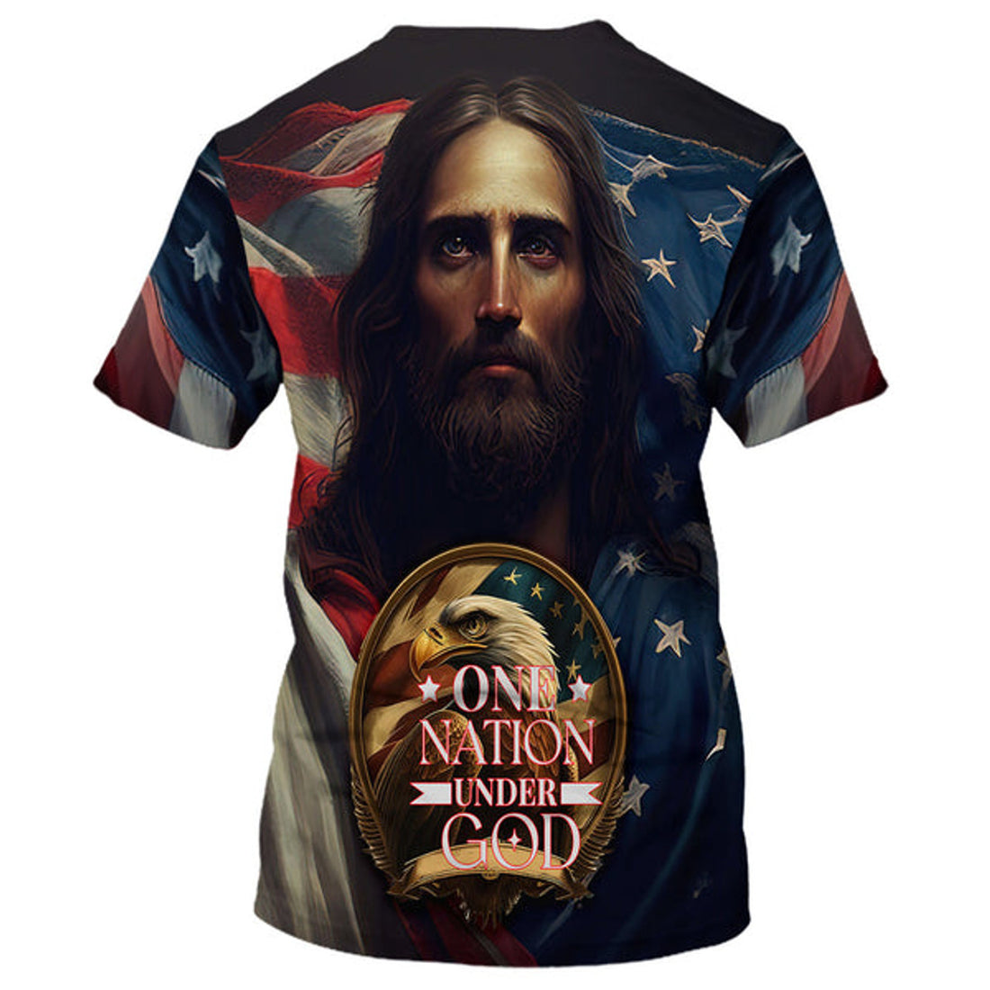 FUNSTUFFPRINT One Nation Under God Jesus Eagle America Christian 3D T-shirt